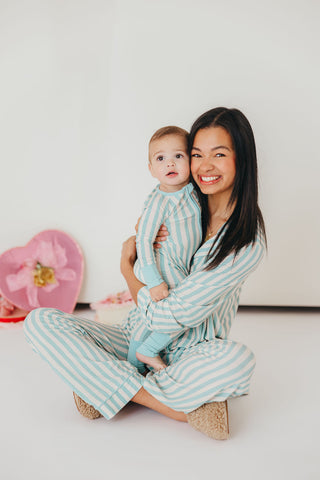 Candy Stripe Sleep Onesie | Blue | Tiny Talulah