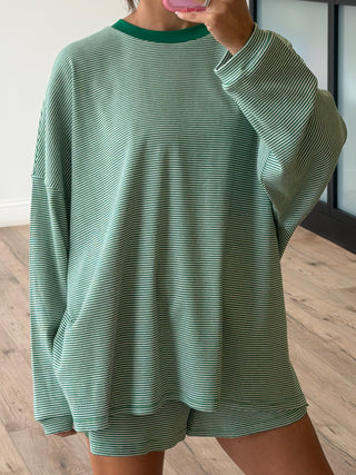 Easy Going Ribbed Stripe Pullover | Green