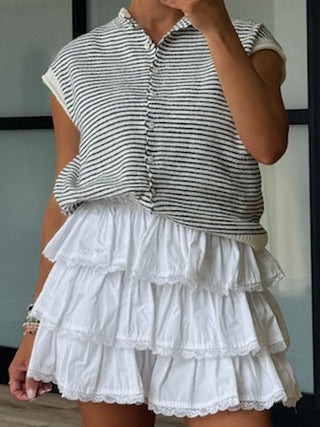 Zuri Button-Front Knit Top | Ivory/Black Stripe | RESTOCK