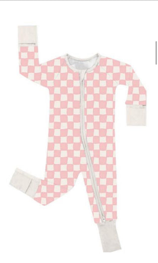 Checkered Sleep Onesie | Pale Pink | Tiny Talulah