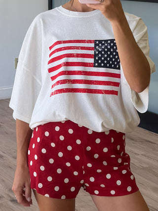 Freedom Flag Oversized Tee | White