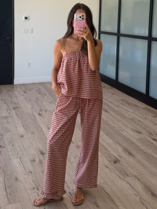 Claudine Plaid Tank + Pants Set | Cranberry