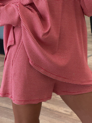 Easy Going Ribbed Stripe Shorts | Cherry