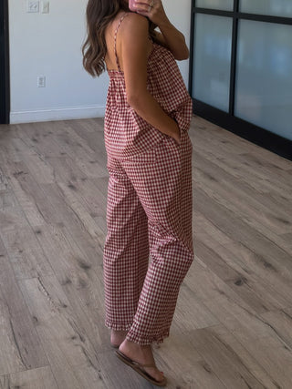 Claudine Plaid Tank + Pants Set | Cranberry