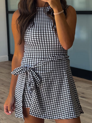 Gingham Active Wrap Romper | Black | RESTOCK