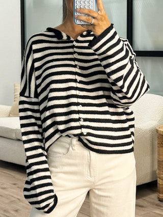 Isla Cardigan | Striped Black | RESTOCK