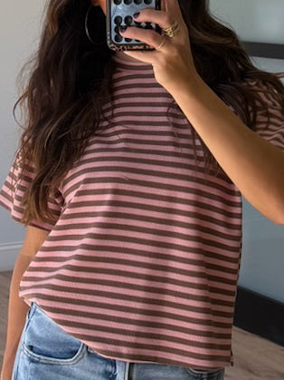Miah Ribbed Knit Tee | Choco Berry