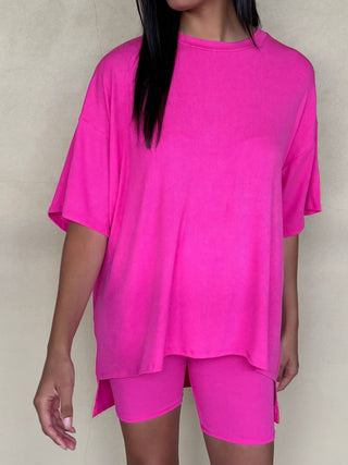 Novi Ribbed Tee + Shorts Set | Fuchsia | +Plus Available