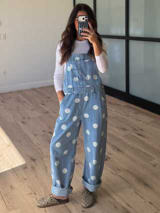 Dolly Dot Wide-Leg Overalls | Light Wash