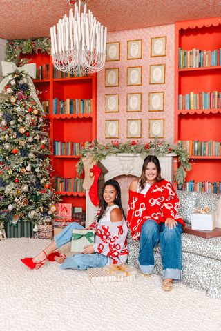 Eloise Bow Button Cardigan | Red