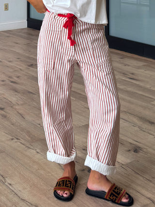 Jules Drawstring Barrel Pants | Rosewood Stripe