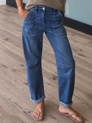 Tess Patch Pocket Barrel Jeans | Medium Wash | +Plus Available