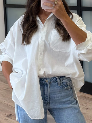 Poplin Cotton Button-Down Shirt | White | RESTOCK