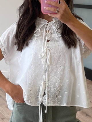 Lizbeth Front-Tie Eyelet Top