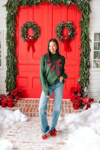 Christmas Plaid Bow Sweater | Green