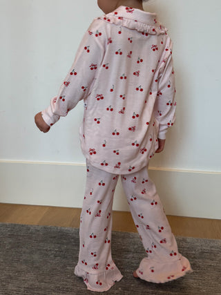 Kids Cherry Pointelle Ruffle Set | Tiny Talulah