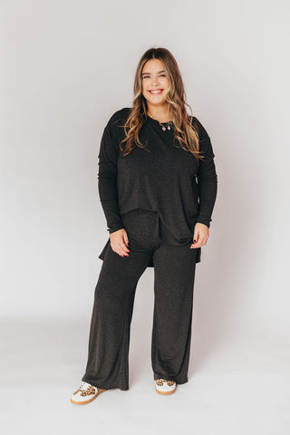 Ally Long Sleeve + Cropped Pants Set | Charcoal | +Plus Available