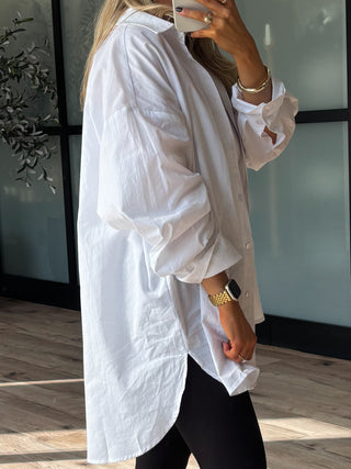 Poplin Cotton Button-Down Shirt | White | RESTOCK