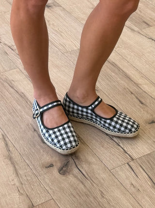 Gingham Mary Jane Espadrilles | Black
