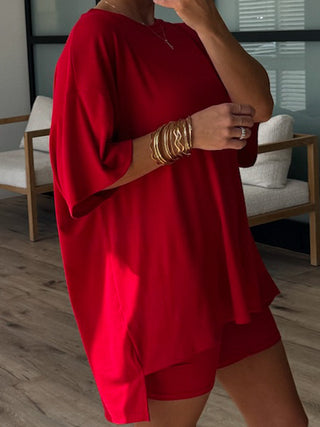 Novi Ribbed Tee + Shorts Set | Cherry | +Plus Available