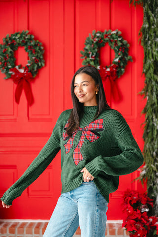 Christmas Plaid Bow Sweater | Green