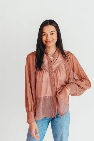 Pleated Shimmer Blouse | Rose Gold