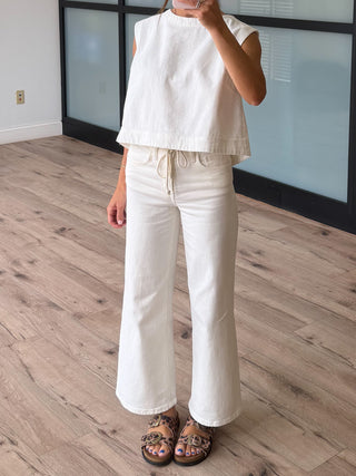 Carpenter Drawstring Cropped Jeans | White