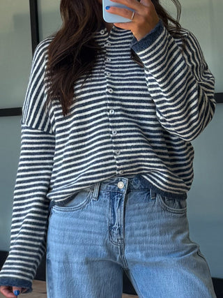 Isla Cardigan | Mini Striped Denim