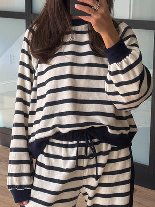 Naval Ribbed Raglan Stripe Top