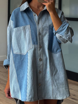 Bleu Denim Colorblock Shacket | RESTOCK