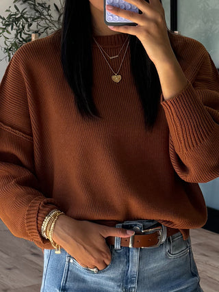 Take It Easy Ribbed Sweater | Pecan