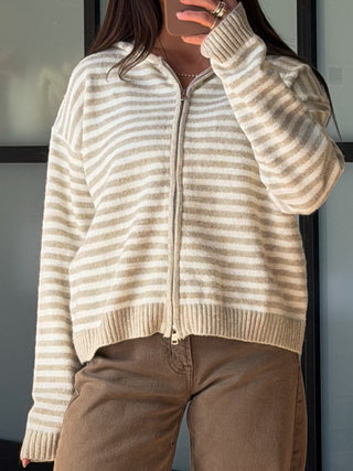 Aylia Zip-Up Hoodie | Sand Stripe