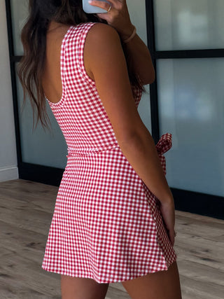 Gingham Active Wrap Romper | Red | RESTOCK