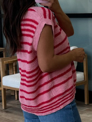 Heidi Stripe Knit Vest | Raspberry Sorbet | +Plus Available