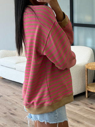 Oversized Striped Pullover | Rose Latte | +Plus Available