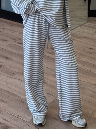Settle In Stripe Drawstring Pants | Grey