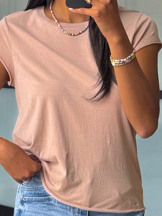 Raw Edge Cotton Tee | Taupe