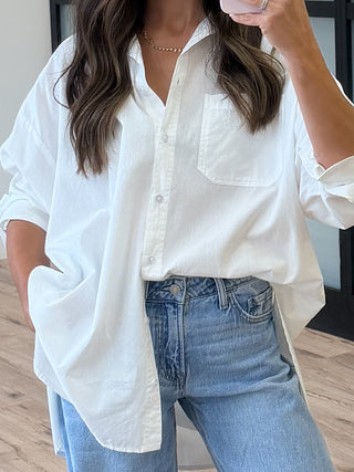 Poplin Cotton Button-Down Shirt | White | RESTOCK