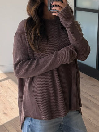 Averi Waffle Knit Top | Cocoa