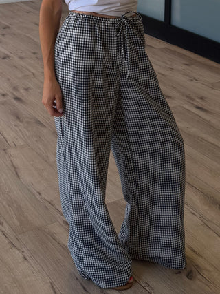 Gingham Leisure Wide-Leg Pants | Black