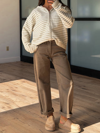 Aylia Zip-Up Hoodie | Sand Stripe