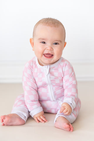 Checkered Sleep Onesie | Pale Pink | Tiny Talulah