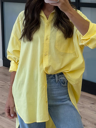 Poplin Cotton Button-Down Shirt | Yellow