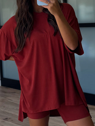 Novi Ribbed Tee + Shorts Set | Chili | +Plus Available
