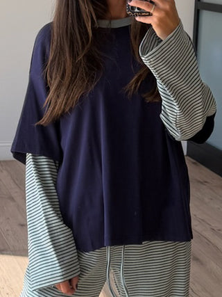 Double Up Oversized Long Sleeve Tee | Navy Lagoon | RESTOCK