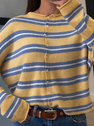 Isla Varsity Stripe Cardigan | Lemon Cloud