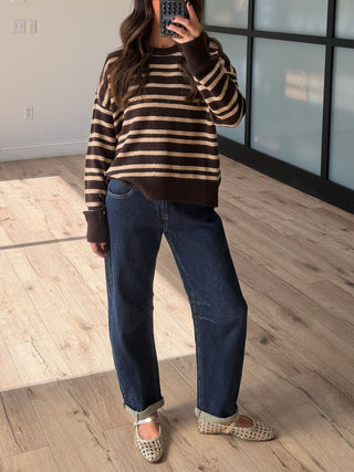 All Lined Up Knit Sweater | Cafe Mocha