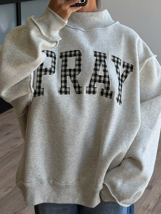 "PRAY" Mock Neck Sweatshirt | Gingham