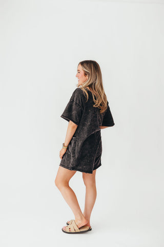 Mineral Wash Casual Romper | Washed Black | +Plus Available