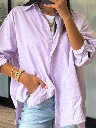 Poplin Cotton Button-Down Shirt | Lavender | RESTOCK